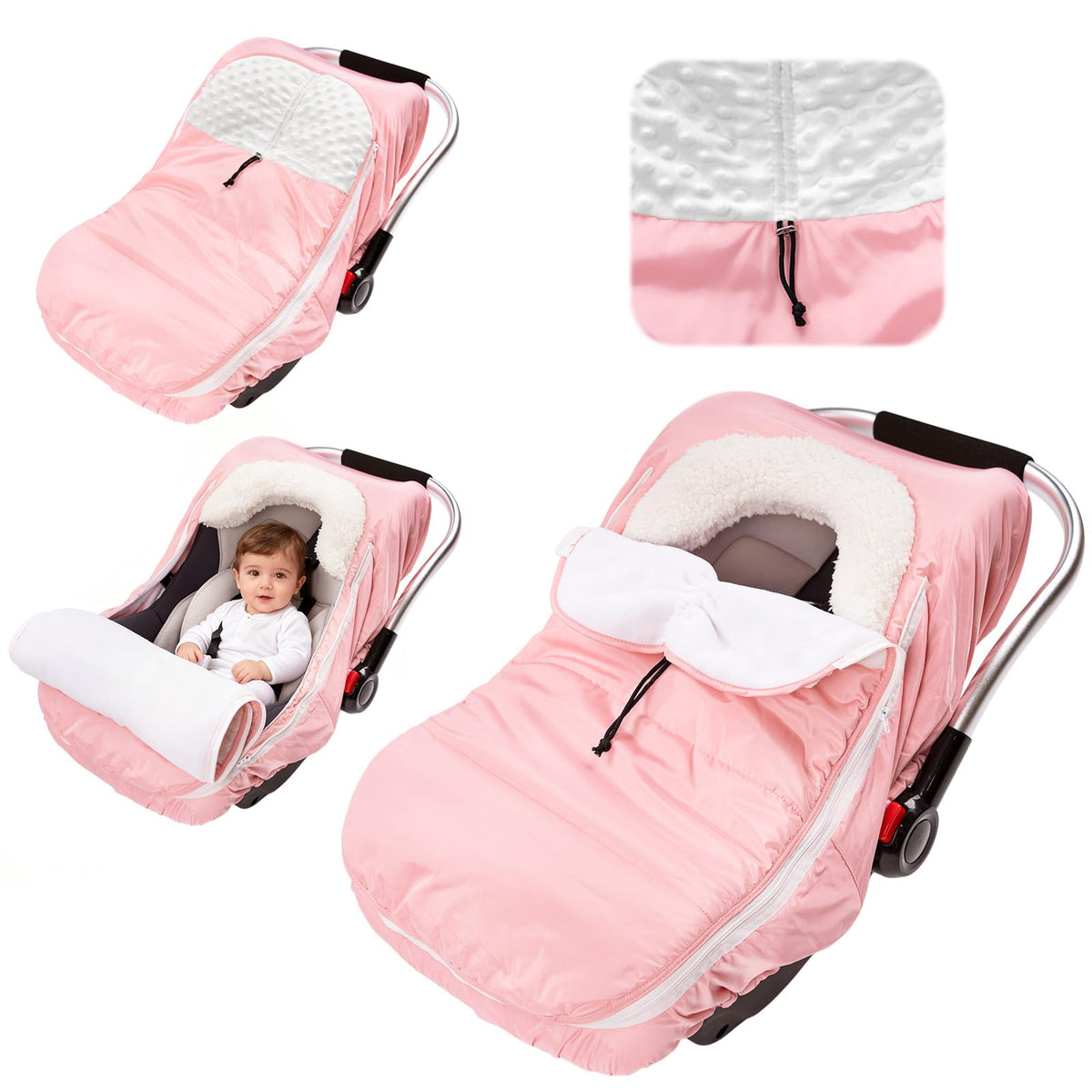 TinyPalsa winter baby carseat cover plush-lining for cozy cold-weather travel.