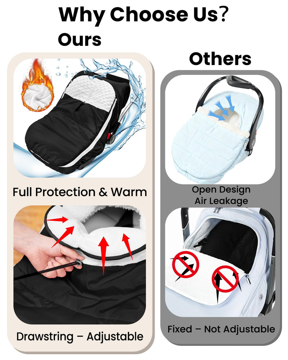 TinyPalsa Winter Baby Carseat Cover three-mode design enables easy in-and-out.