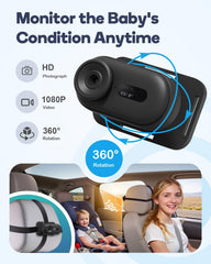 TinyShield 360-rotation camera provides full-room visibility from the headrest.