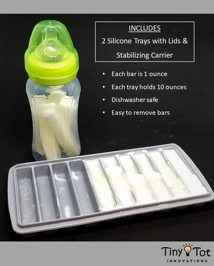 Tiny Tot Innovations freezer tray with carrier demonstrates flat, portable storage for freezer transport.