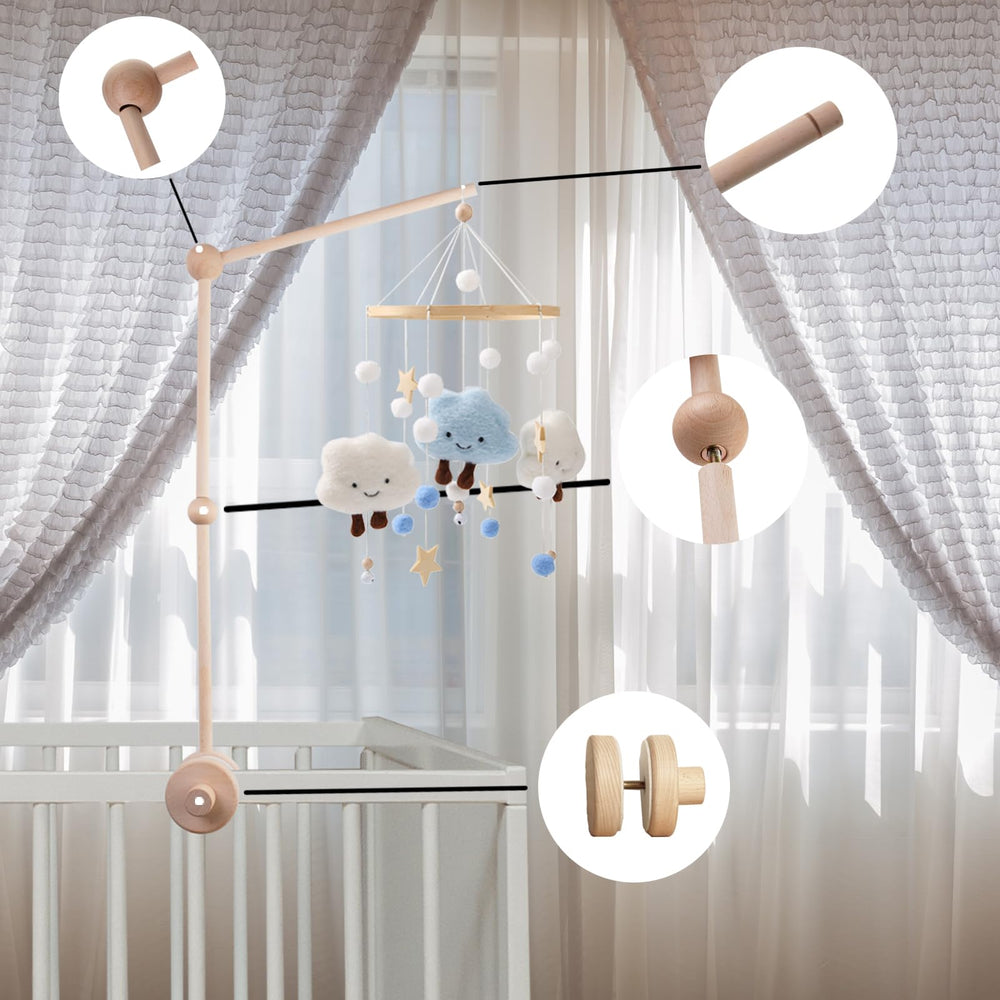 TinyWiz Baby Crib Mobile Arm 360-degree rotation for flexible angles.