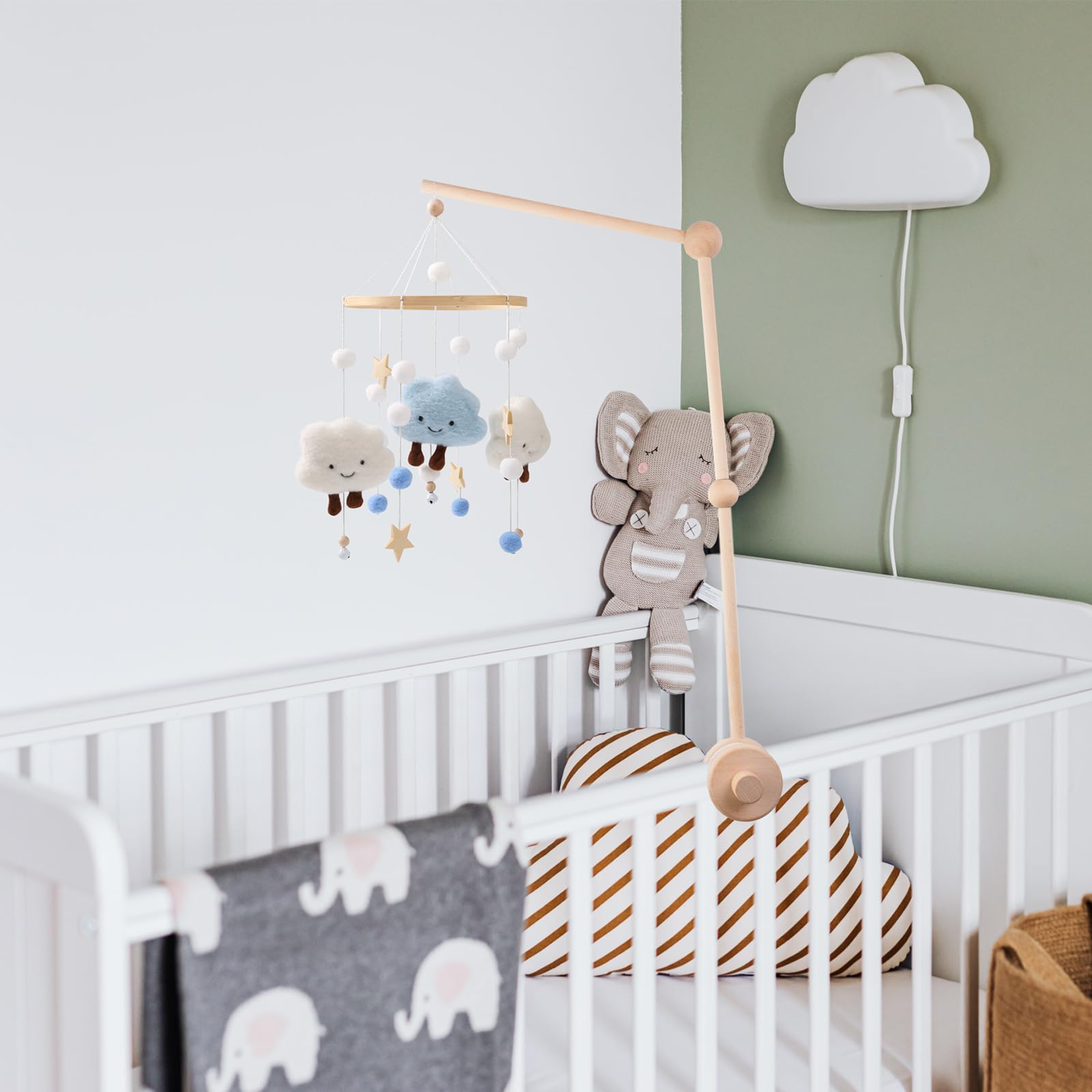 TinyWiz Baby Crib Mobile Arm natural beech wood finish adds warm nursery detail.