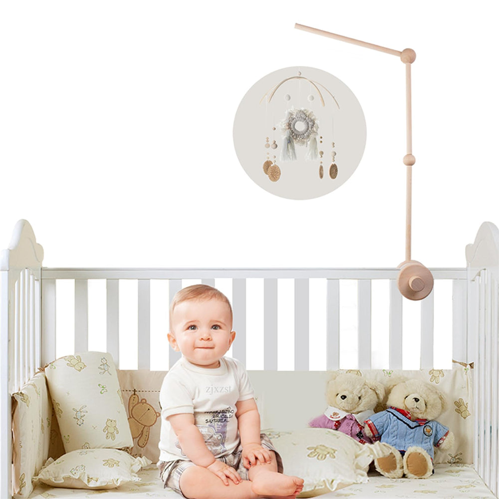 TinyWiz Baby Crib Mobile Arm nursery decor wooden finish complements woodland and natural themes.