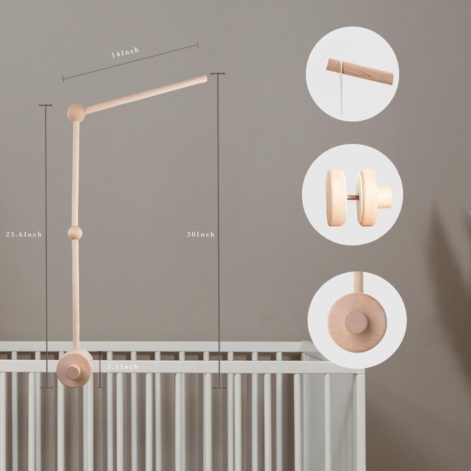 TinyWiz Baby Crib Mobile Arm top adjustment enables precise mobile positioning.