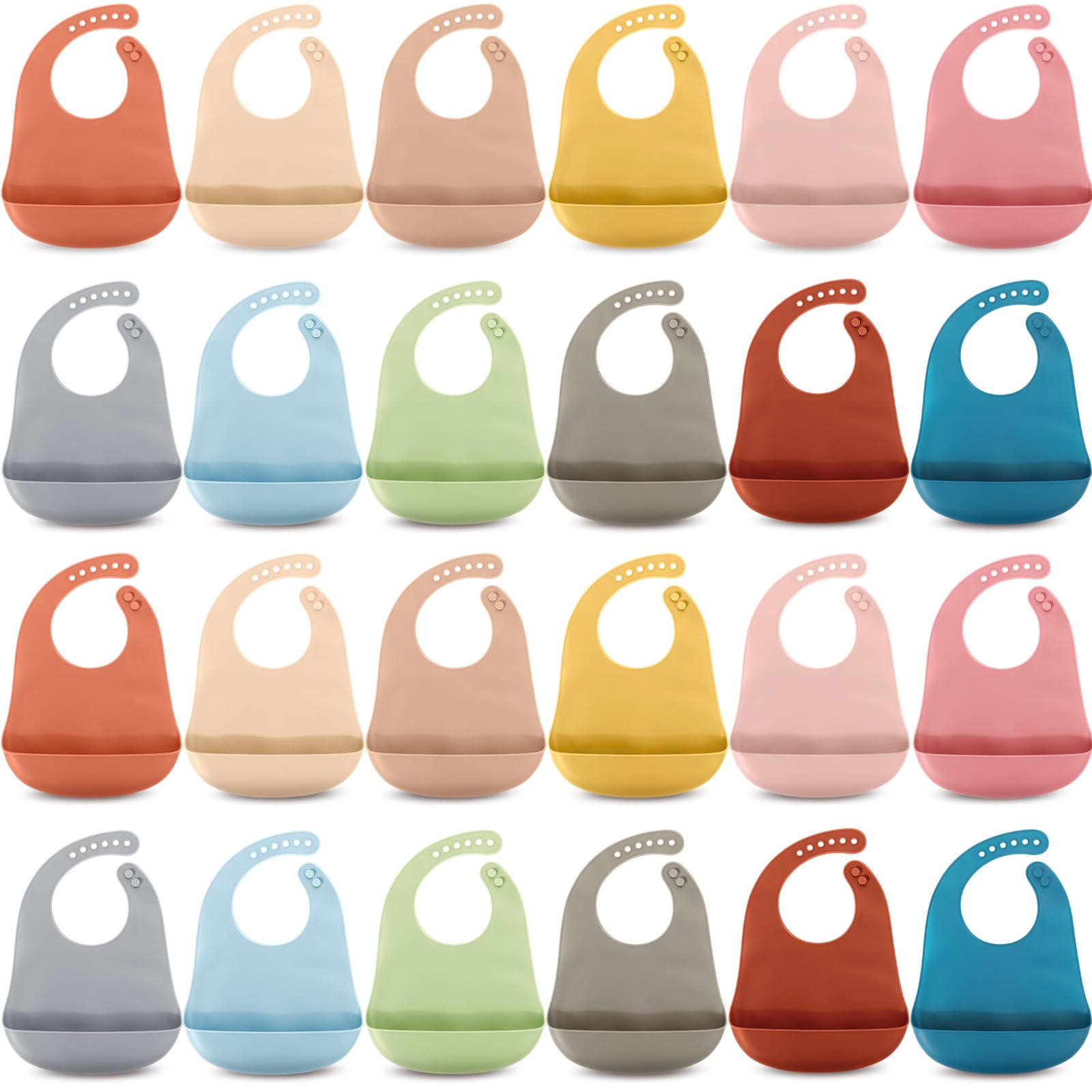Tioncy 24-pcs silicone bibs pack with 12 colors for easy color-coded meals