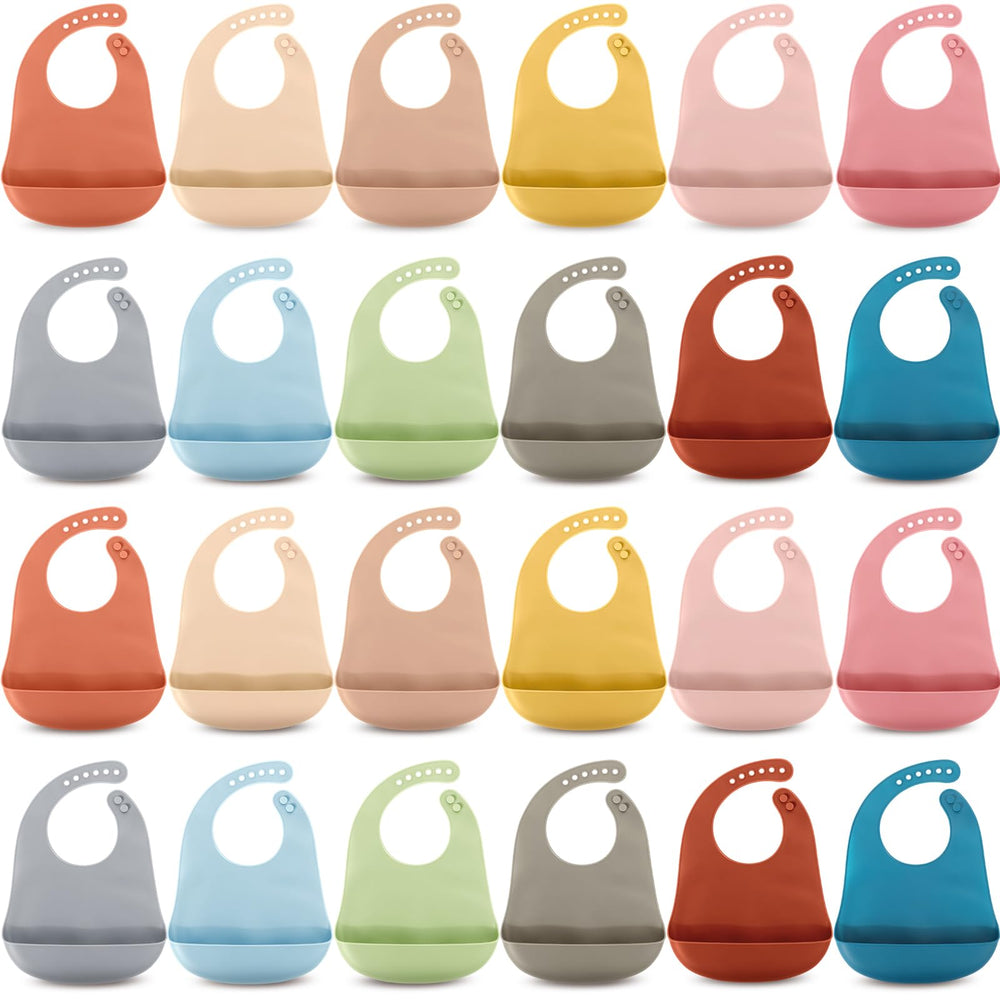 Tioncy 24-pcs silicone bibs pack with 12 colors for easy color-coded meals