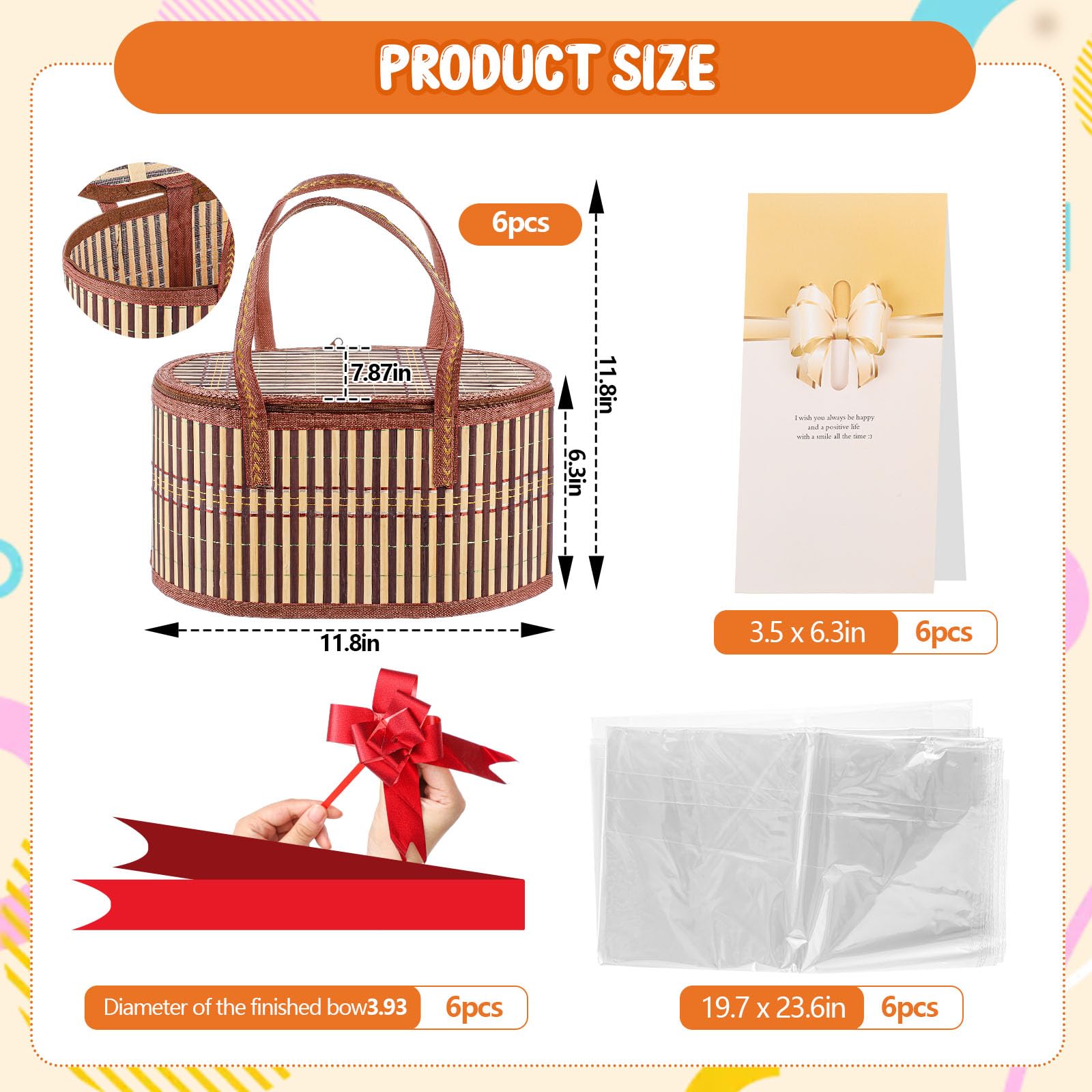 Tioncy 6-set bamboo basket with handles and lids for easy transport
