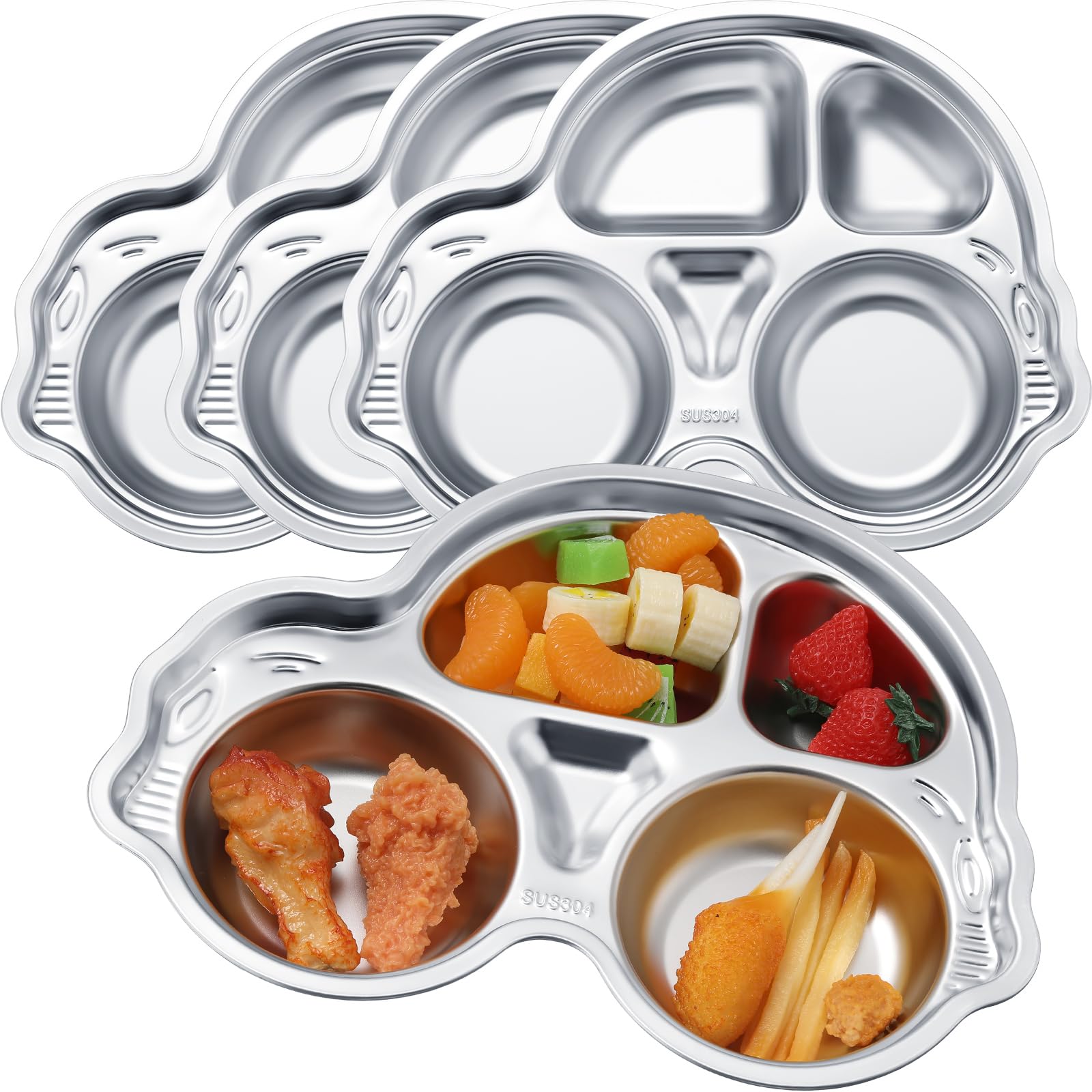 Tioncy car-shaped stainless steel plate for kids—durable, easy to clean, mess-minimizing.