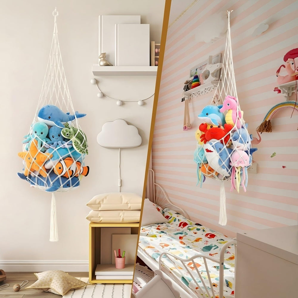 Tioncy fringe-detail hammock adds decorative charm while organizing plush toys.