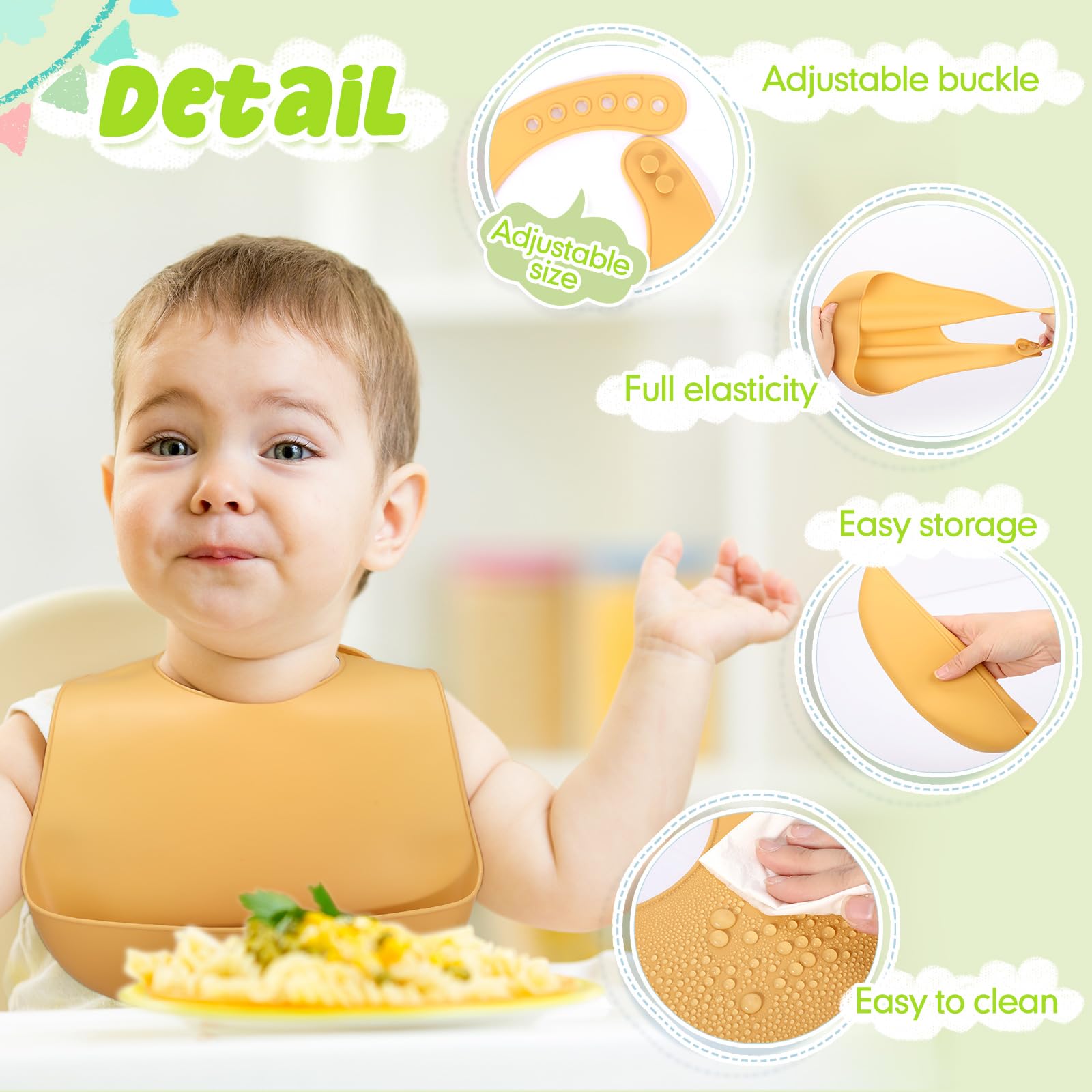Tioncy silicone bibs with 3D pocket catch food and spills