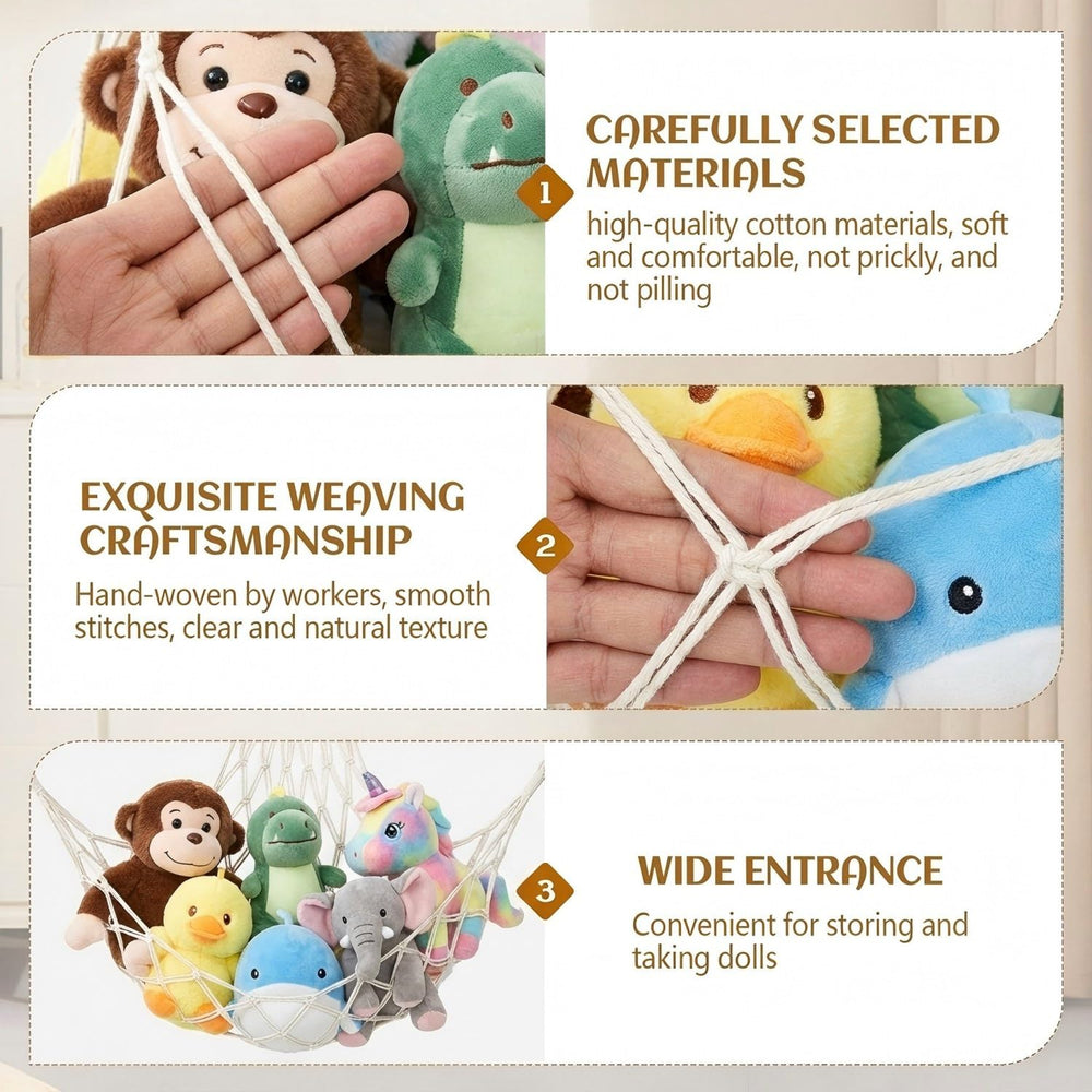 Tioncy stuffed animal display hammock with 360-degree rotation for easy toy access.