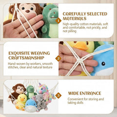 Tioncy stuffed animal display hammock with 360-degree rotation for easy toy access.