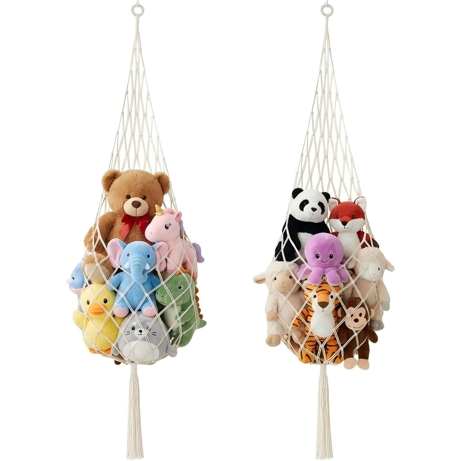Tioncy stuffed animal storage hammock cream setup highlights space-saving organization for playrooms.