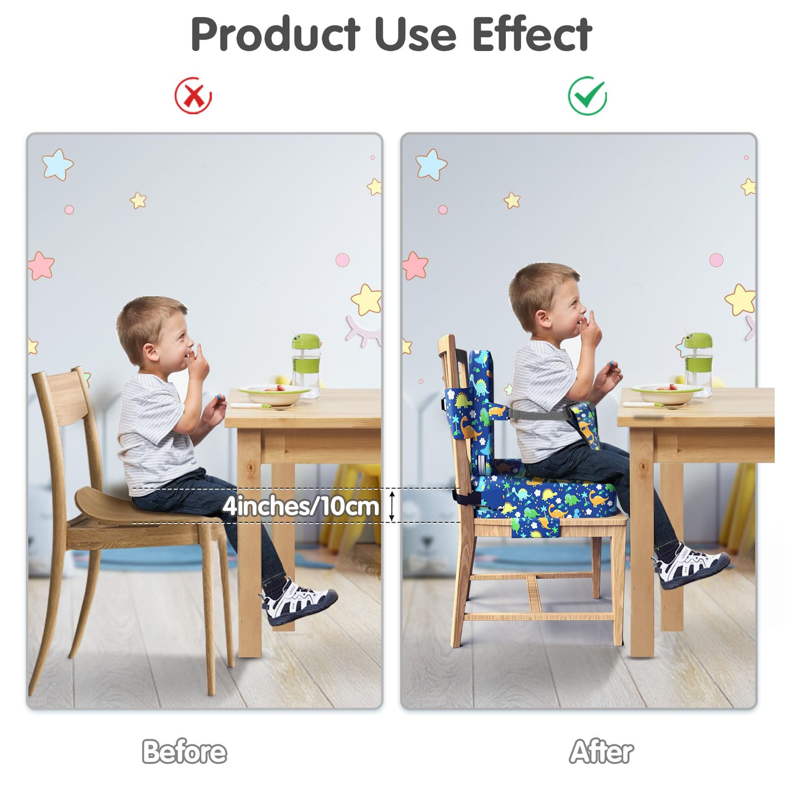 TIOPSUUO booster seat with extended straps fitting most chairs securely