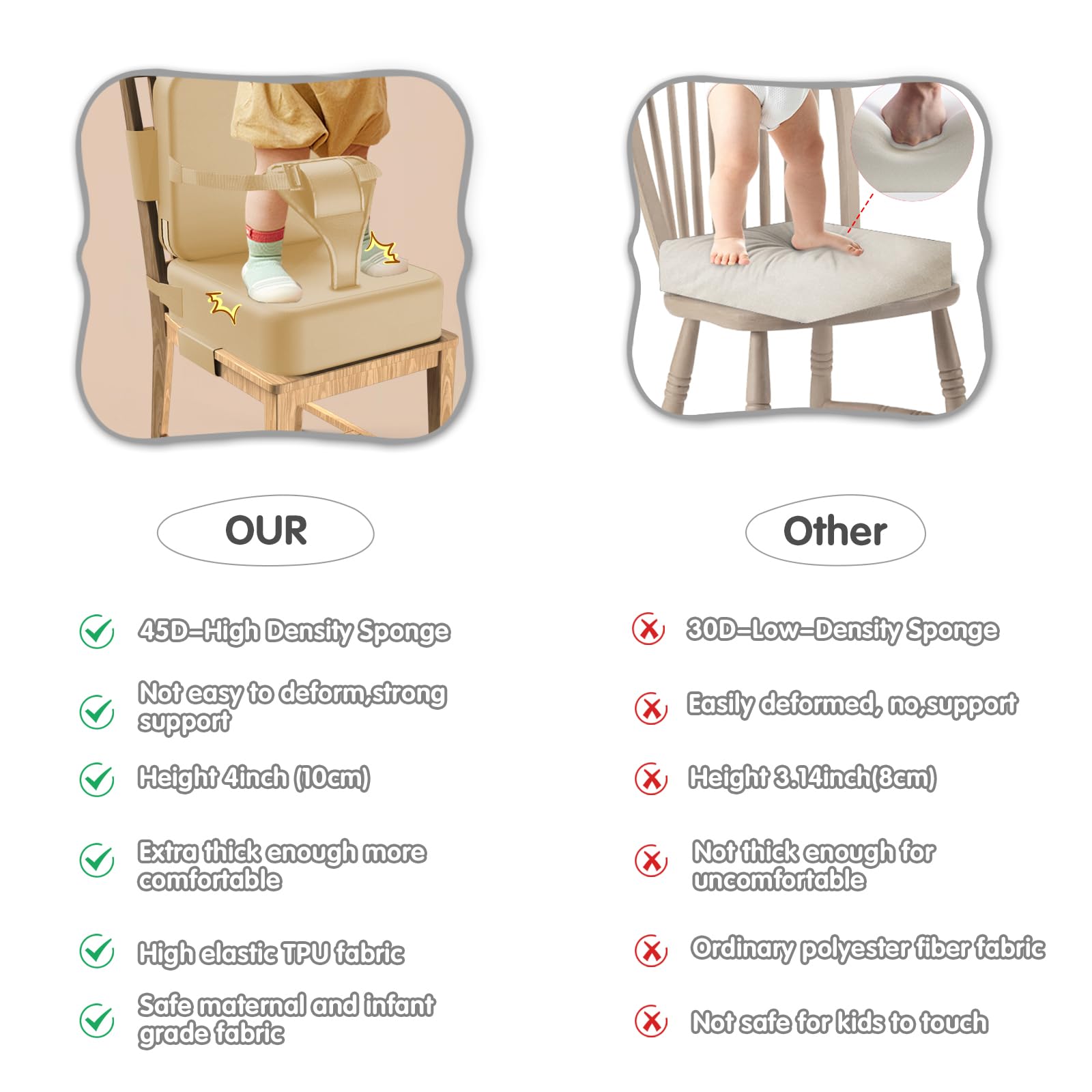 TIOPSUUO toddler booster seat machine-washable cover for hygiene.