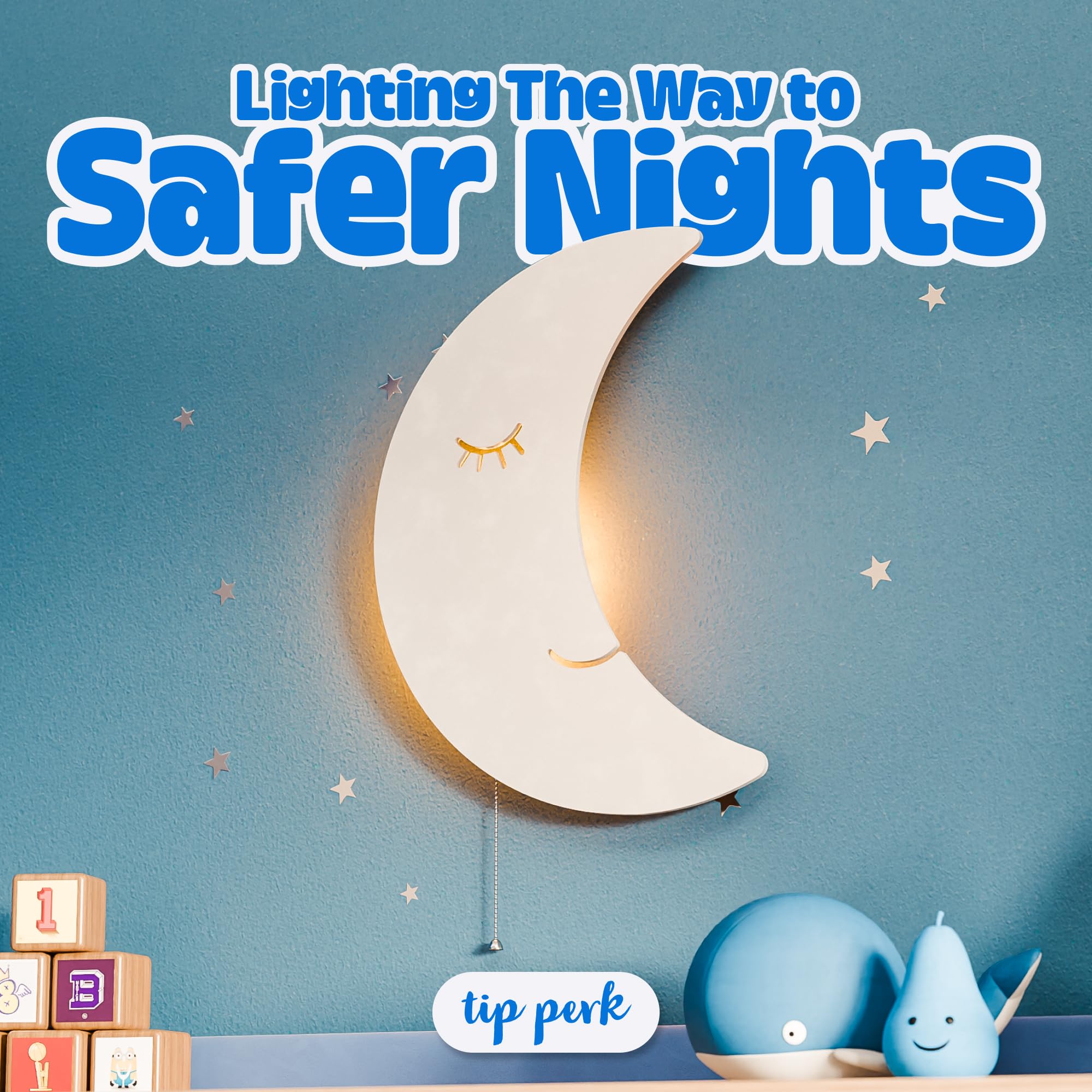 Tip perk Warm Moon Light decorates the room while guiding little sleepers