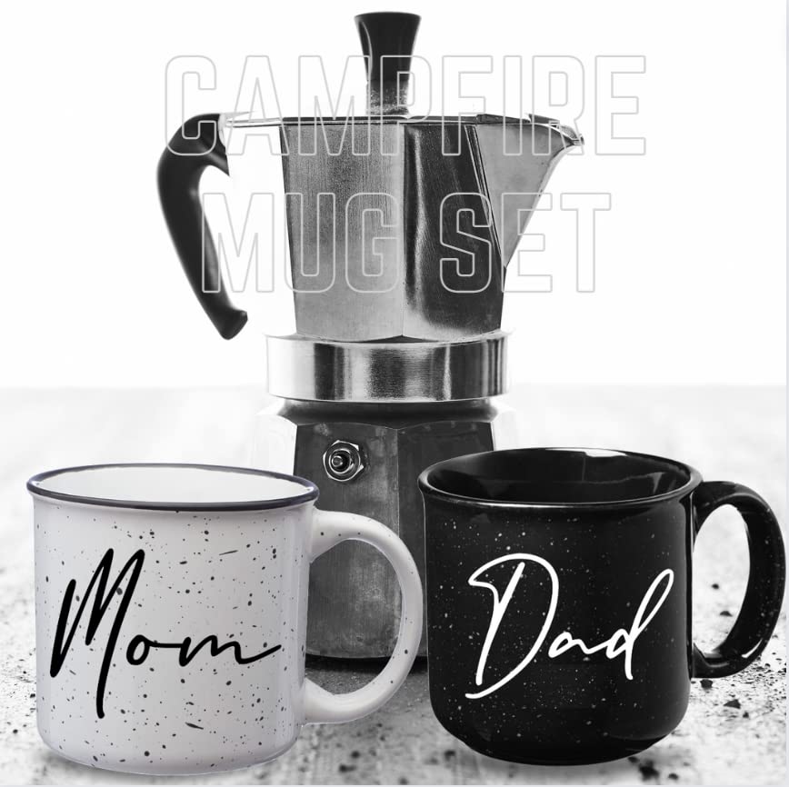 Tipit Drinkware Mom Dad Campfire Mug Set gift-ready packaging for baby showers.