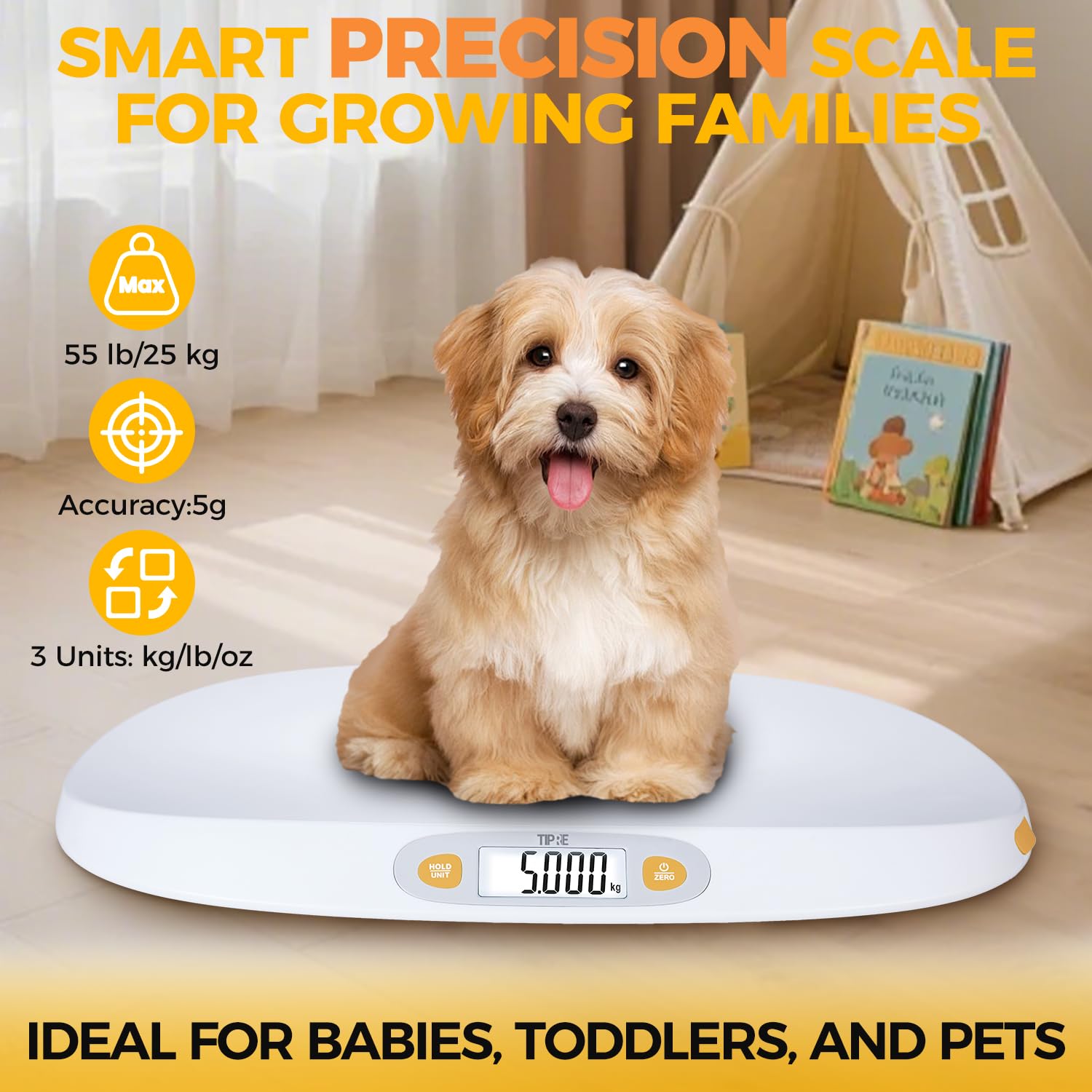 TIPRE baby-scale hold-function locks weight for easy comparison.