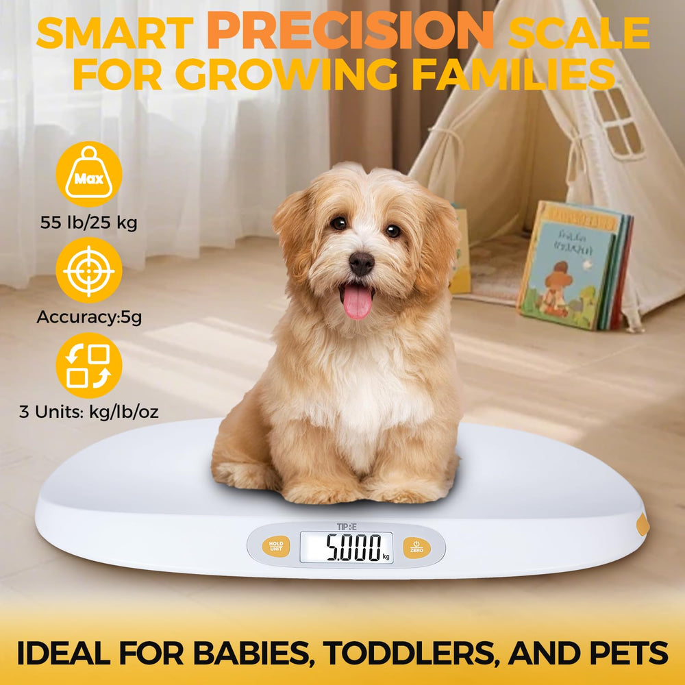 TIPRE baby-scale hold-function locks weight for easy comparison.