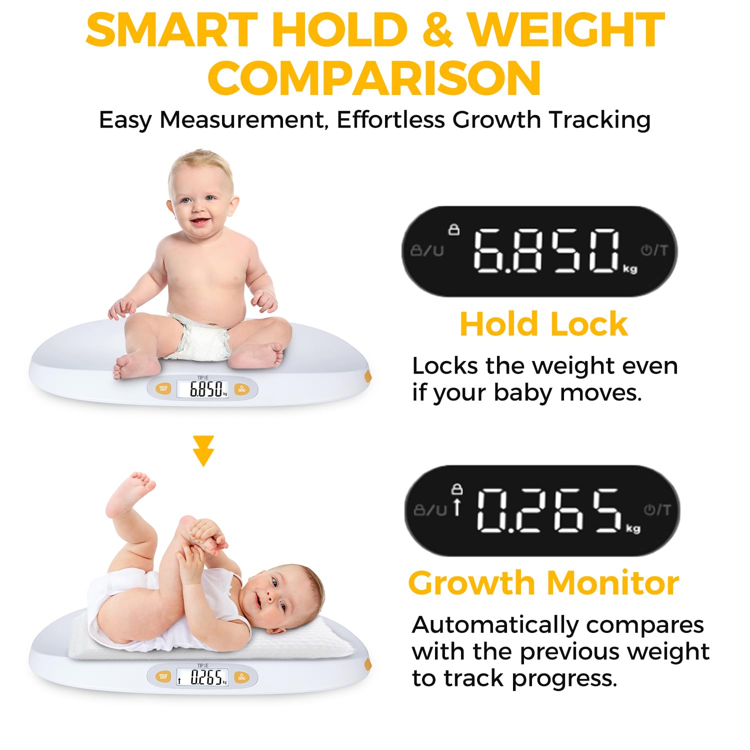 TIPRE baby-scale lcd-display offers a bright, clear reading from any angle.