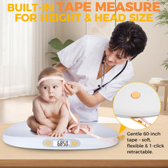 TIPRE baby-scale tape-measure shows height alongside weight for growth tracking.