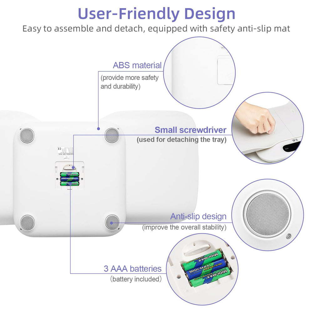 TIPRE scale unit switch toggles between lb, kg, and st:lb for flexibility.