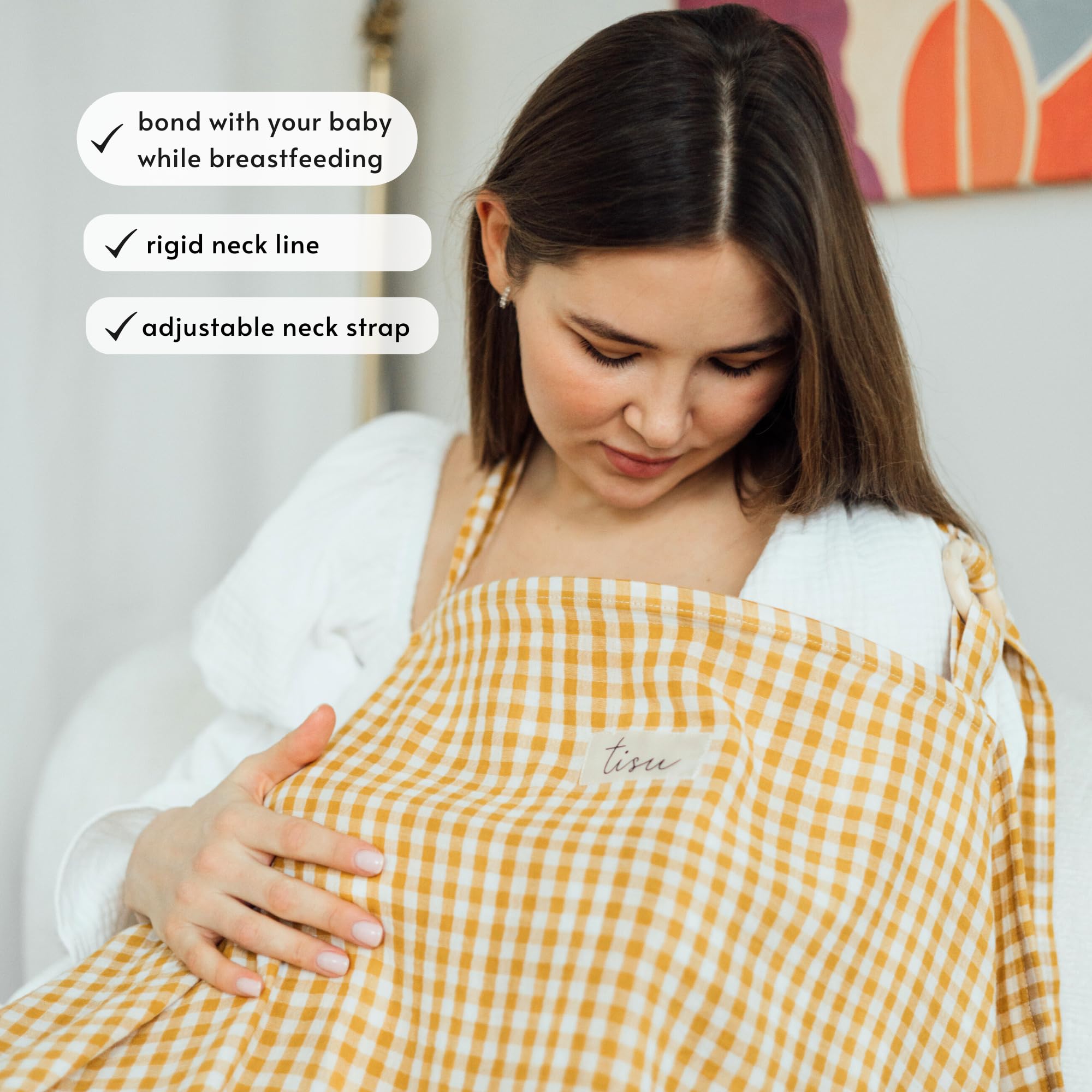 TISU nursing cover arch-neckline demonstrates eye contact and airflow during feeding