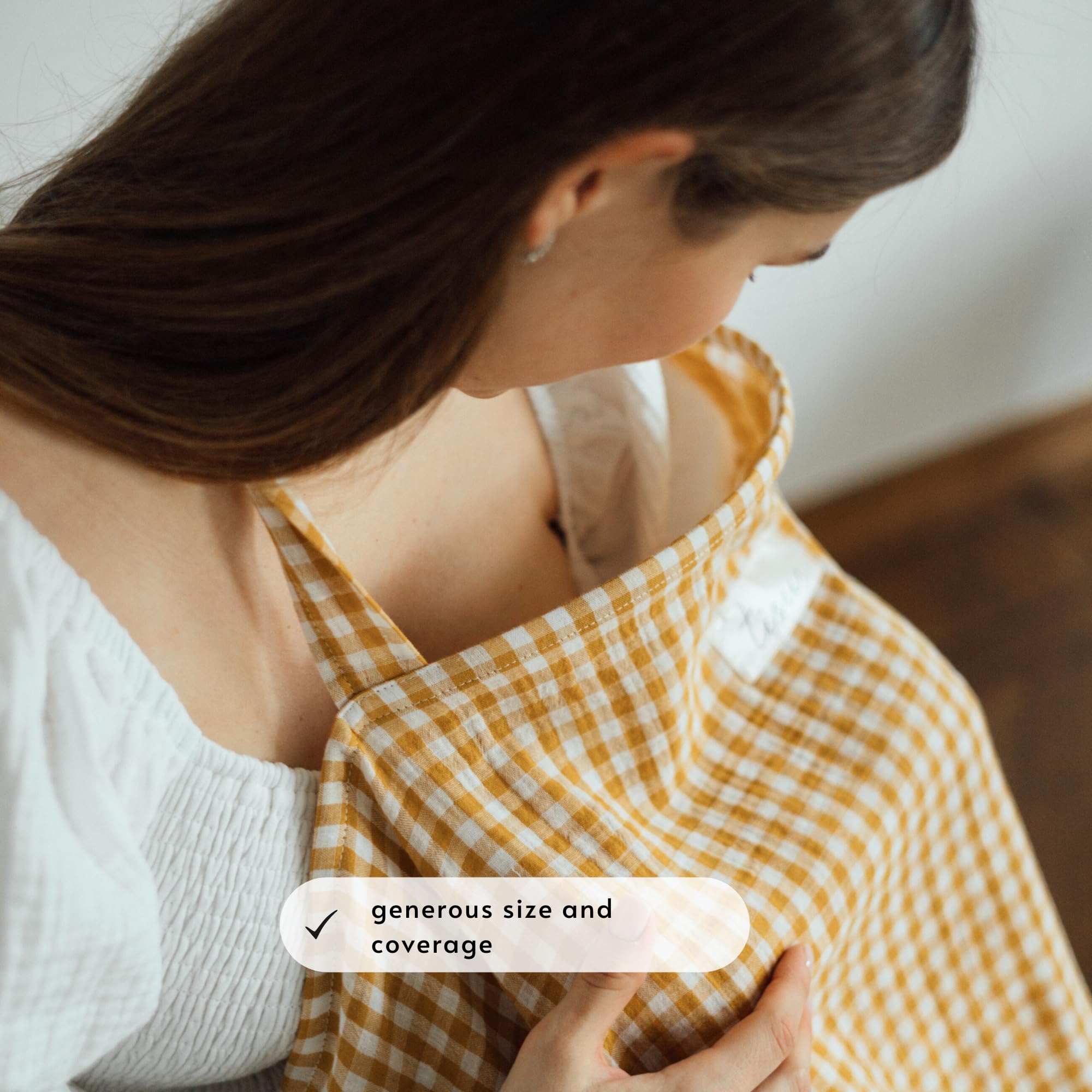TISU nursing cover stroller-cover in mustard gingham provides shade for naps