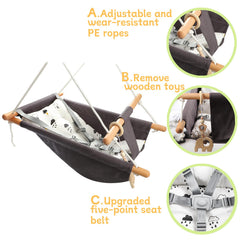 Tislly baby swing features a beech wood frame and breathable fabric