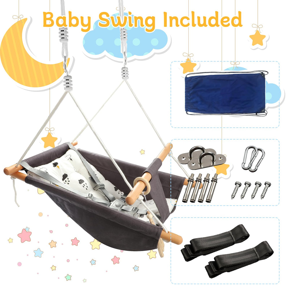 Tislly swing set up indoors or outdoors for flexible use
