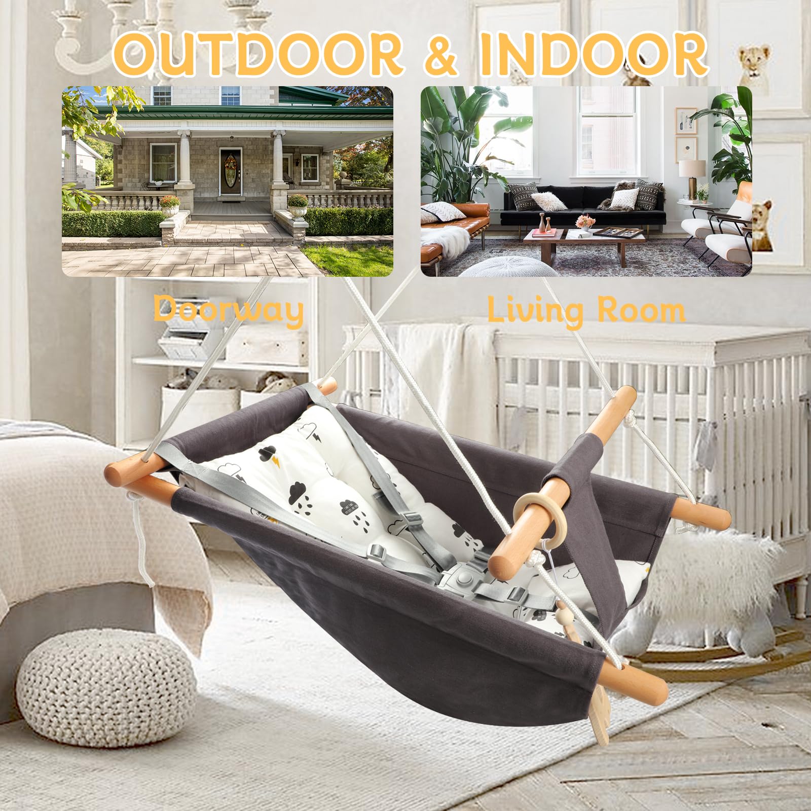 Tislly swing includes portable storage bag for travel and storage