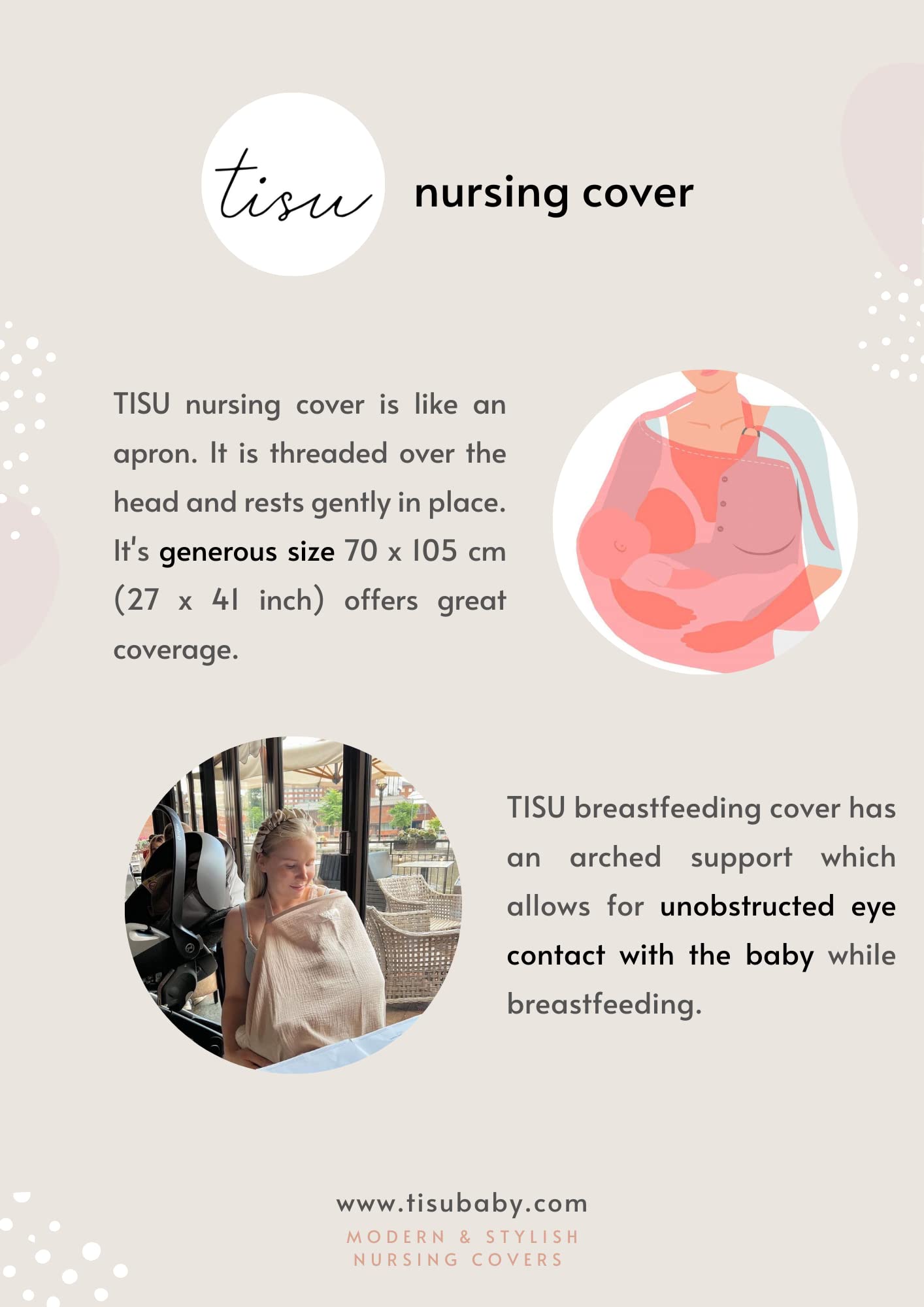 TISU generous 80x105 cm size delivers full coverage for feeding