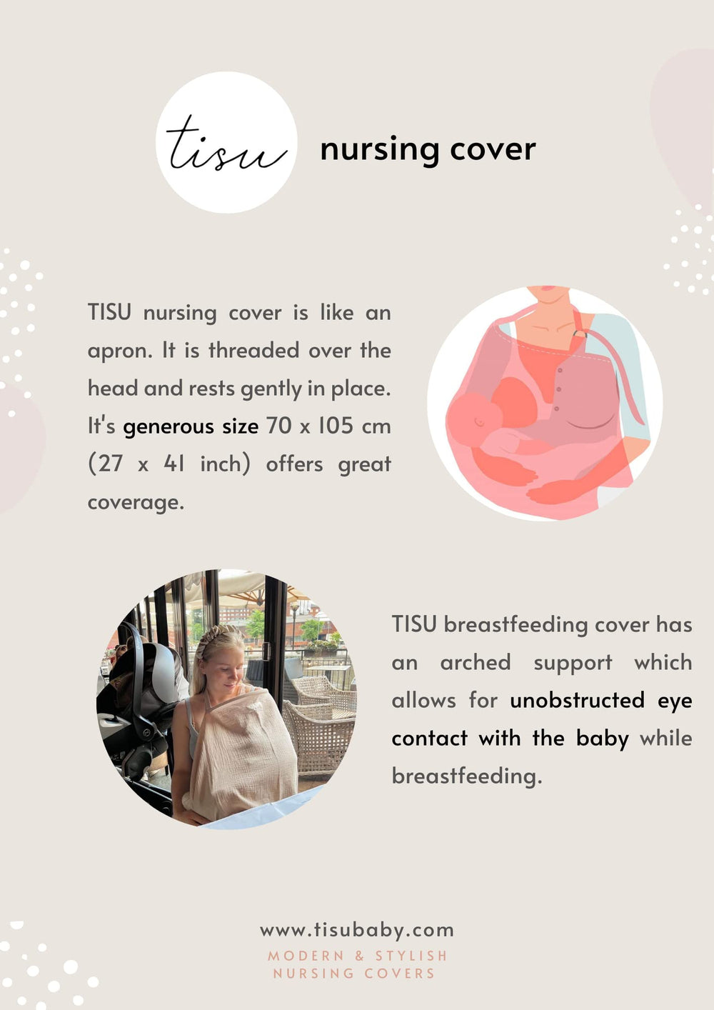 TISU generous 80x105 cm size delivers full coverage for feeding