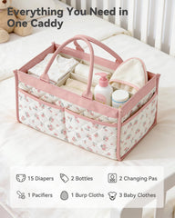 Tivellary Baby Diaper Caddy Blush Pink Blossom in nursery scene for clutter-free diapering