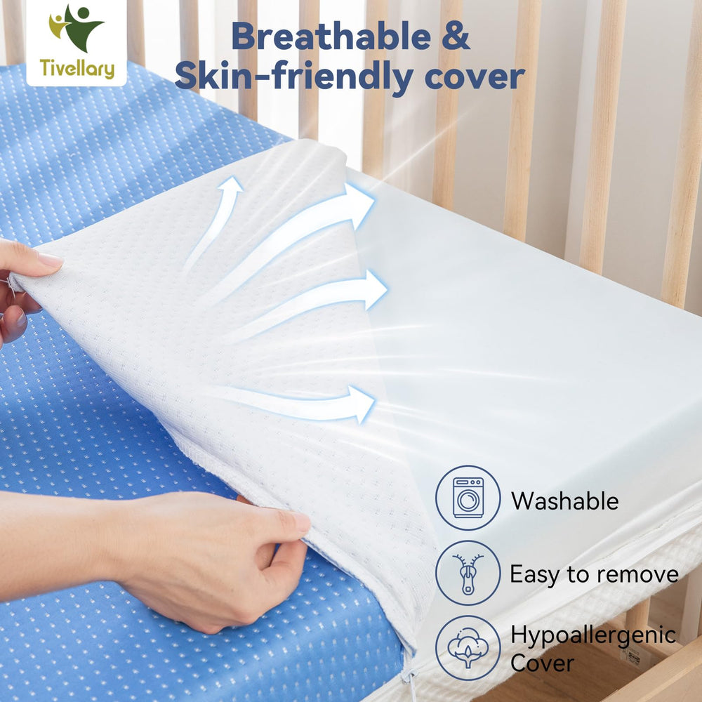 Tivellary dual-sided crib mattress gel memory foam contours for supportive rest.