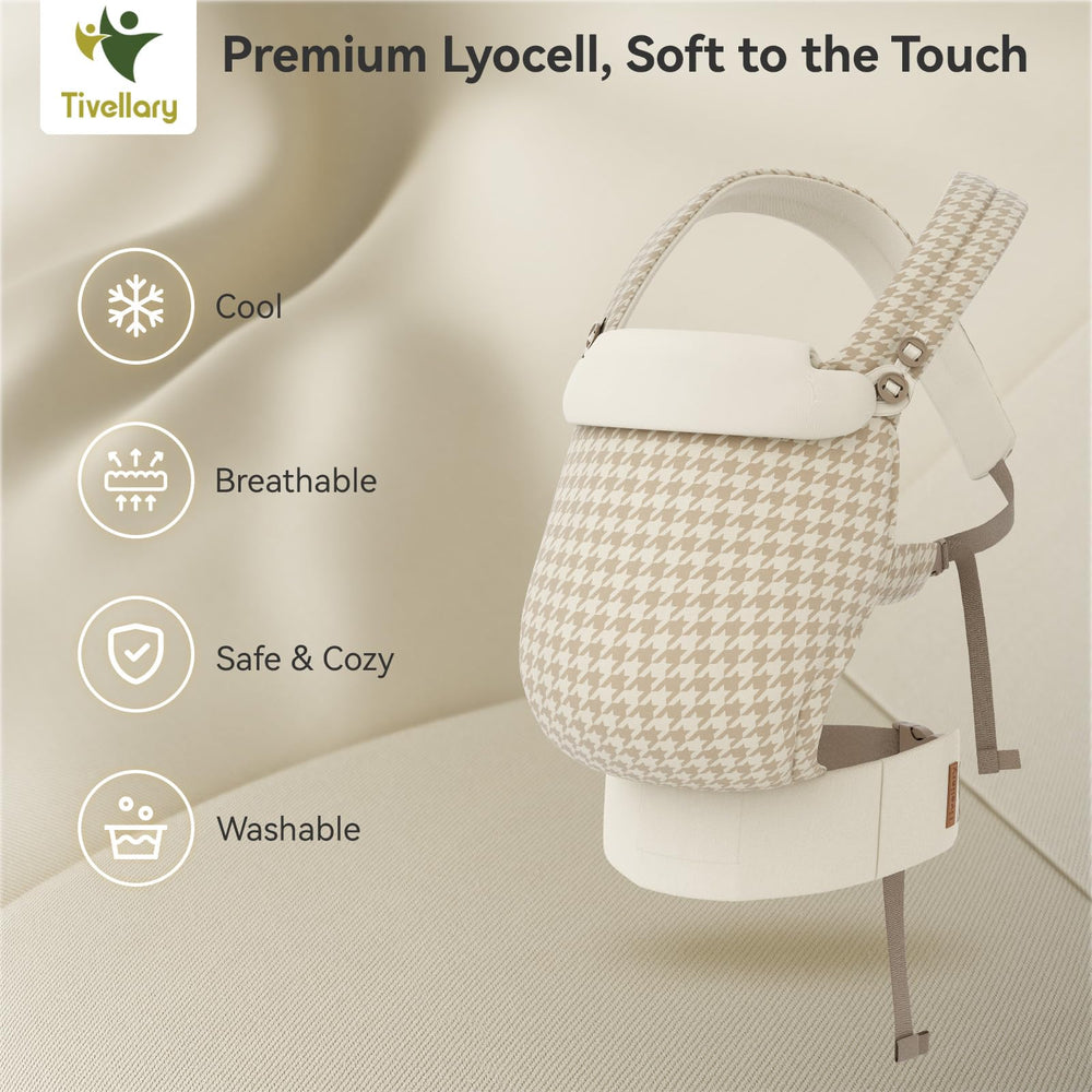 Tivellary ergonomic M-seat supports hip and spine alignment for growing babies.