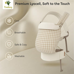 Tivellary ergonomic M-seat supports hip and spine alignment for growing babies.