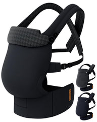 Tivellary Reversible Baby Carrier black solid worn for hands-free carry with breathable lyocell fabric.
