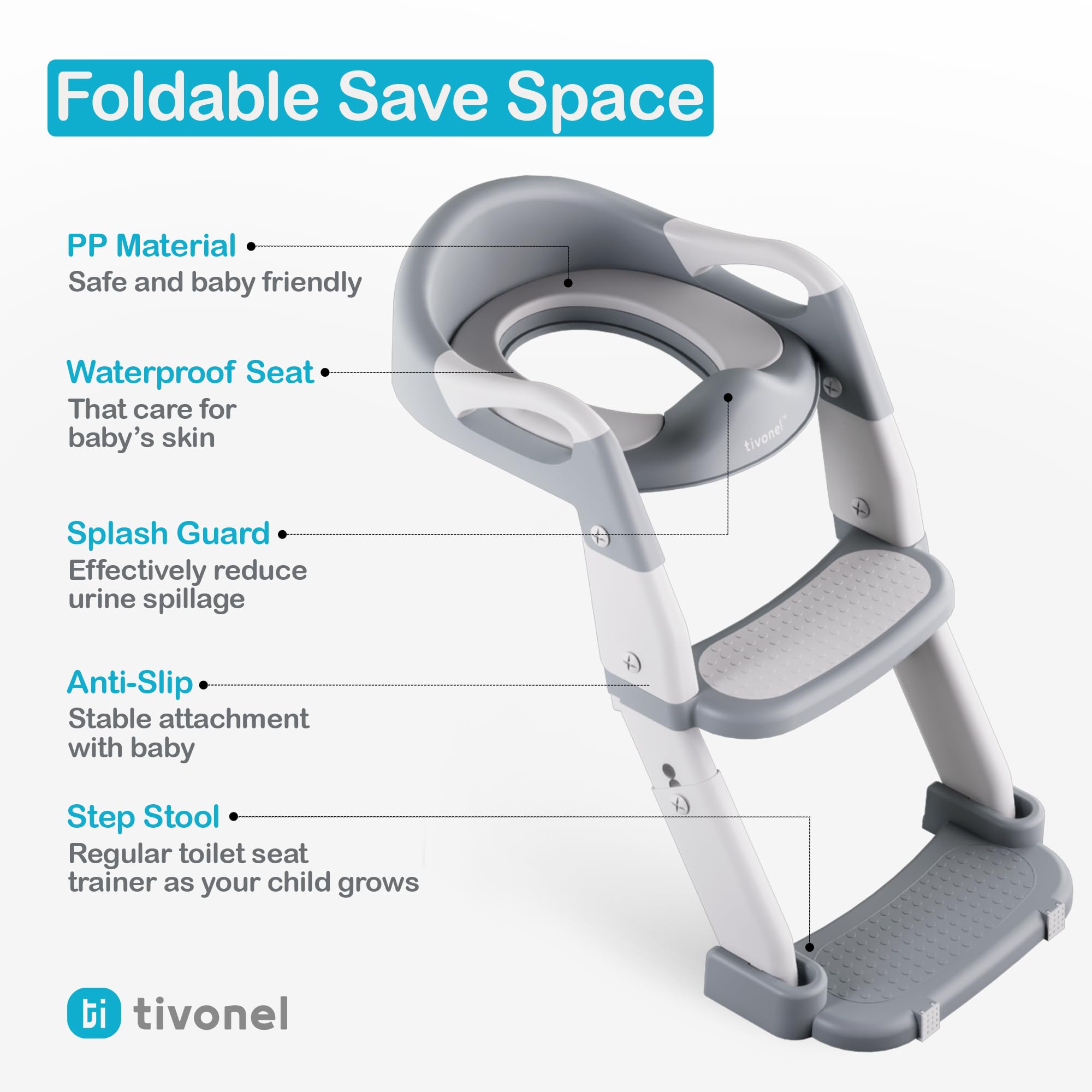 TIVONEL foldable potty for compact storage when not in use.