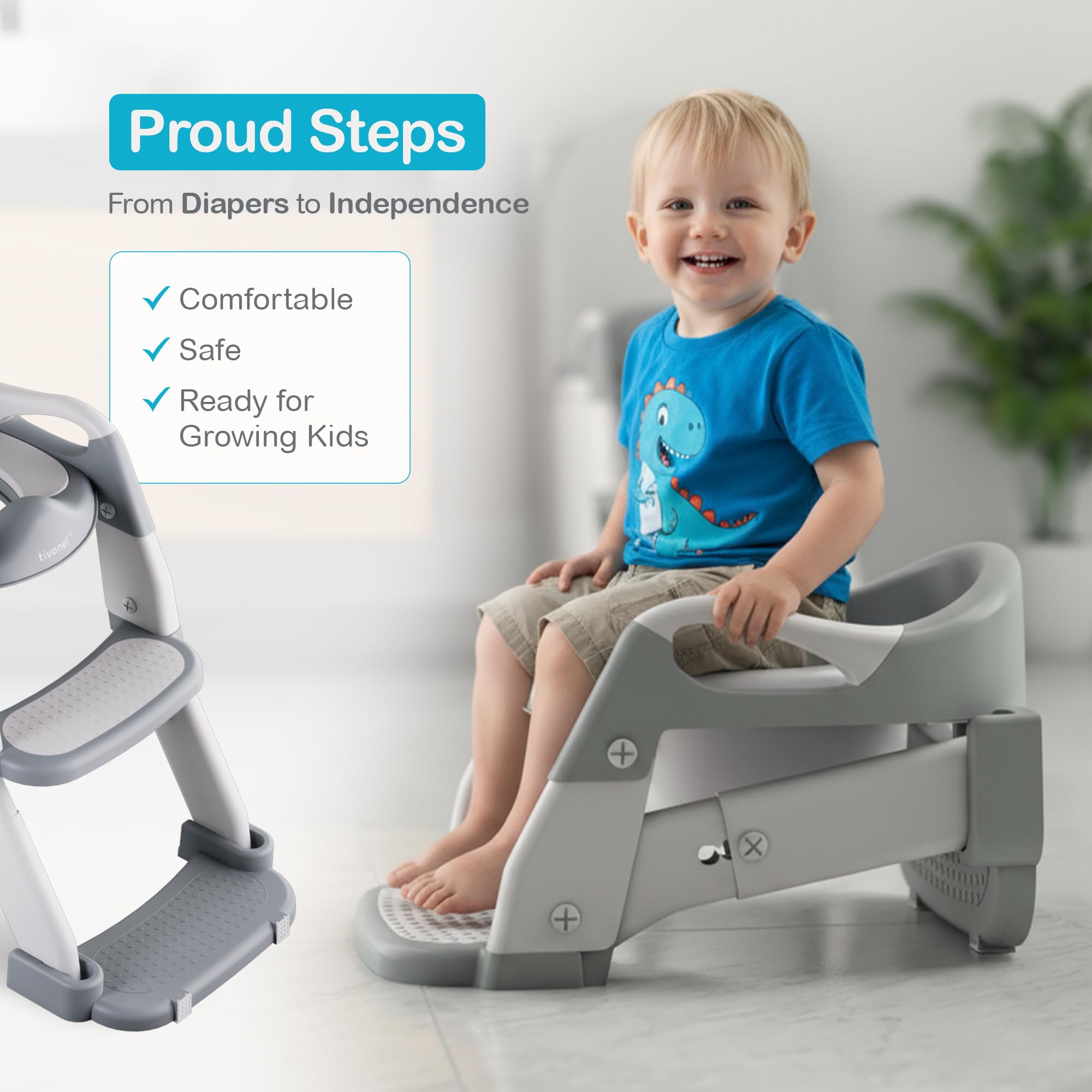 TIVONEL potty seat with ladder demonstrates secure grip for confident climbs.