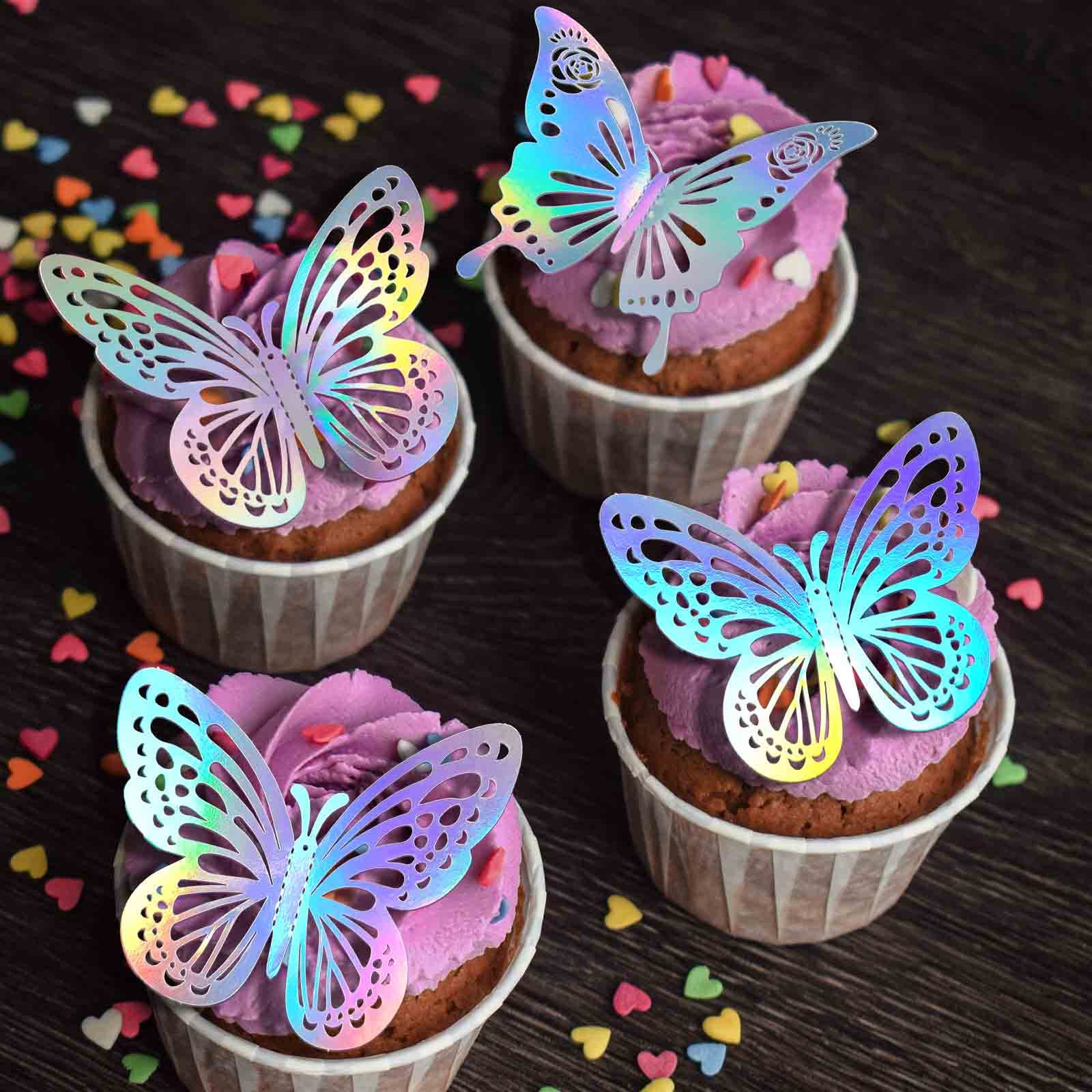 Tixiquns butterfly wall decor cake-topper-shot showcases 3D butterflies atop a cake.