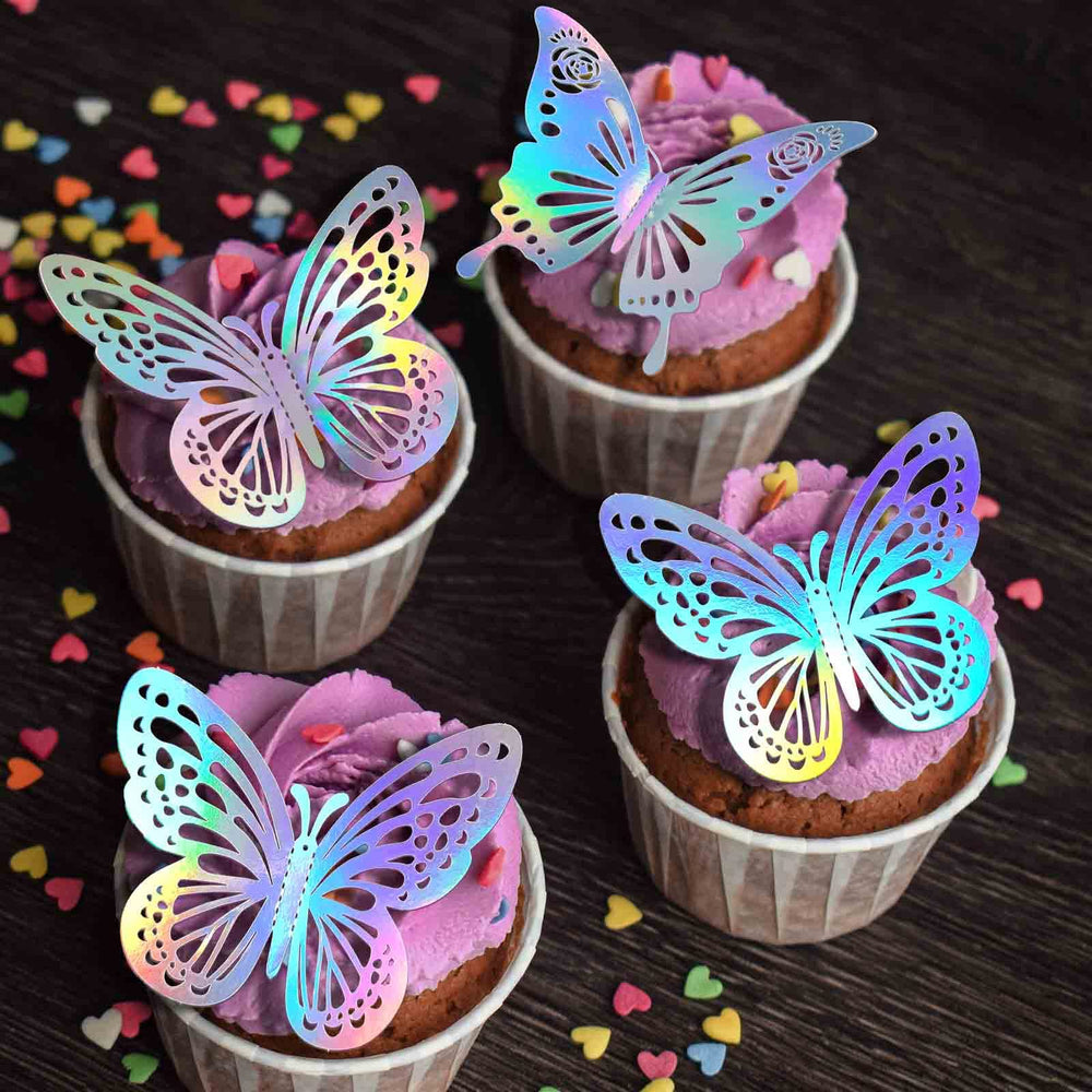 Tixiquns butterfly wall decor cake-topper-shot showcases 3D butterflies atop a cake.