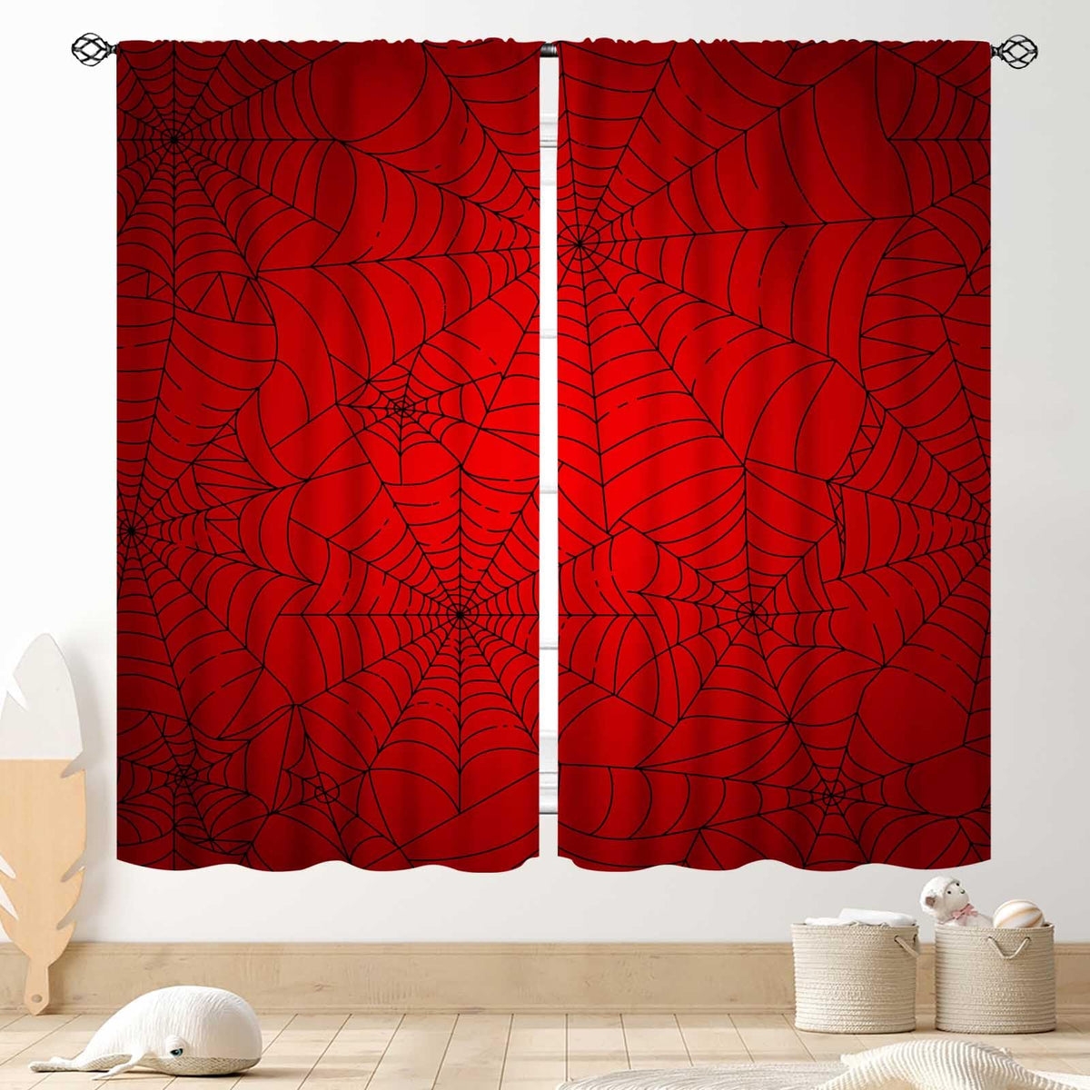 TKUYO super hero spider curtains showcase a bold hero pattern for a playful kids' room privacy.