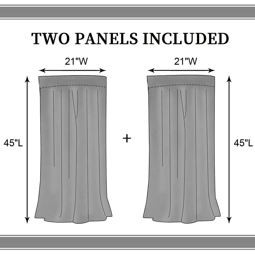 TKUYO two-panel curtains measure 21x45 inches for easy sizing.