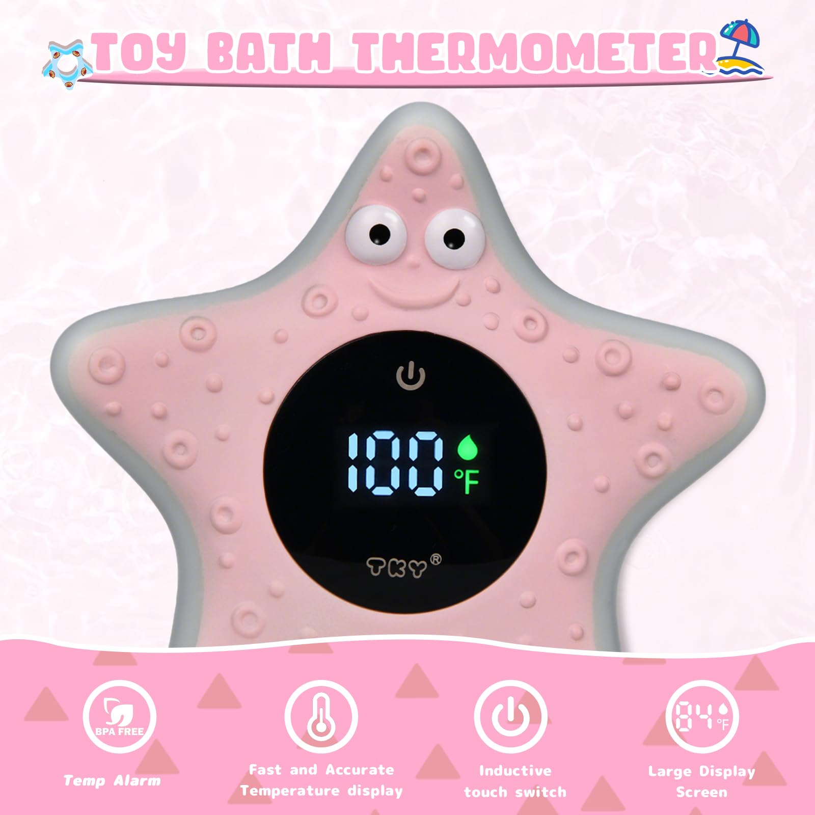 TKY bath thermometer rechargeable with charging base for convenient cordless use