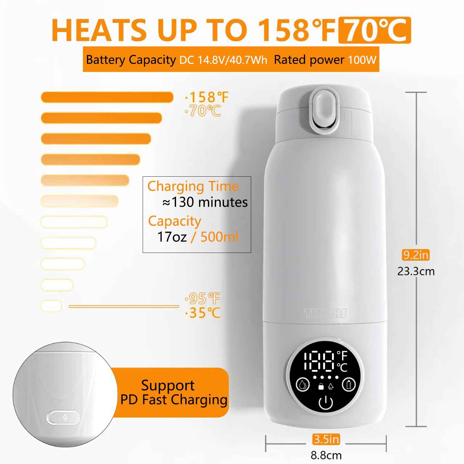 TLTWHS bottle warmer dual-mode milk-water for flexible use during commutes