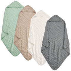 TMIELYBS Muslin Hooded Baby Towels four-pack front view in neutral colors for newborn gifting