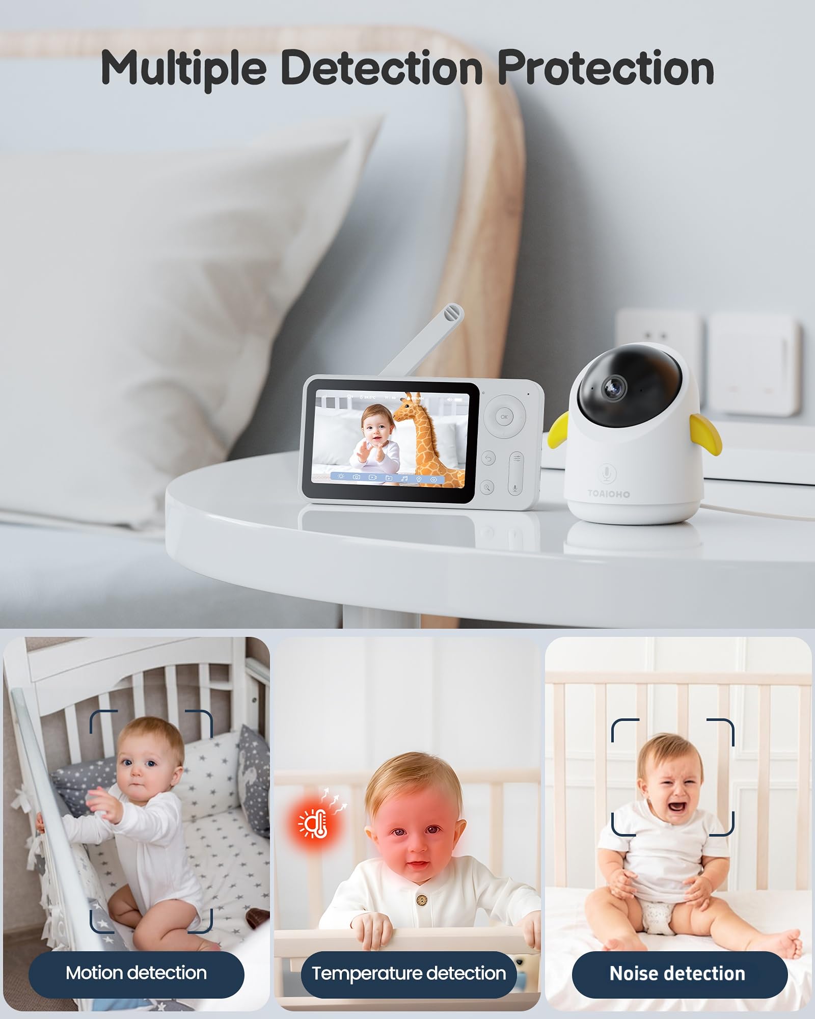 TOAIOHO baby monitor 1080p night vision provides clear footage in low light.