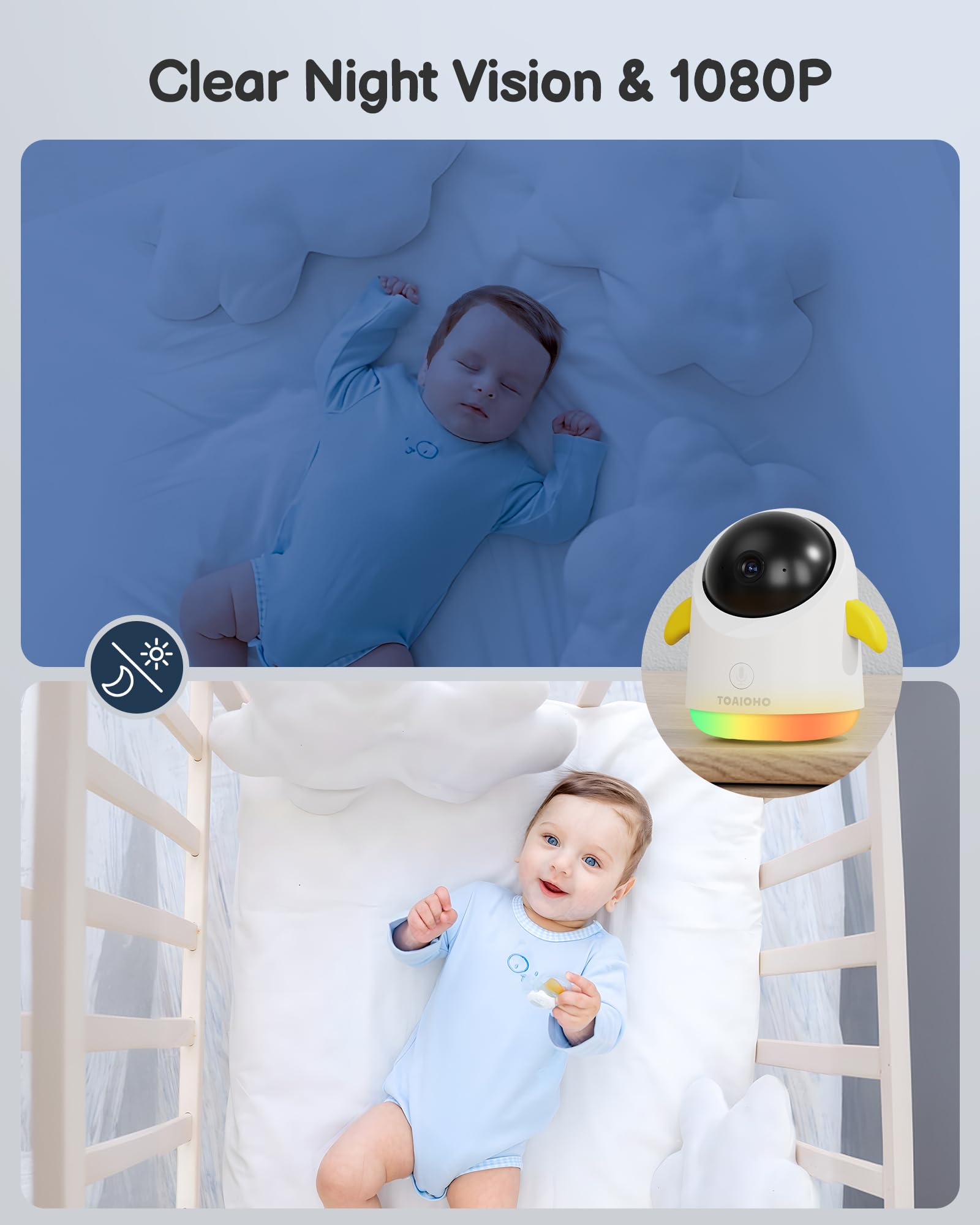 TOAIOHO baby monitor motion and sound detection notifies you instantly.
