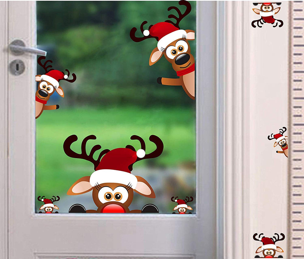 TOARTi Christmas reindeer wall decal set decorating a window for festive charm.